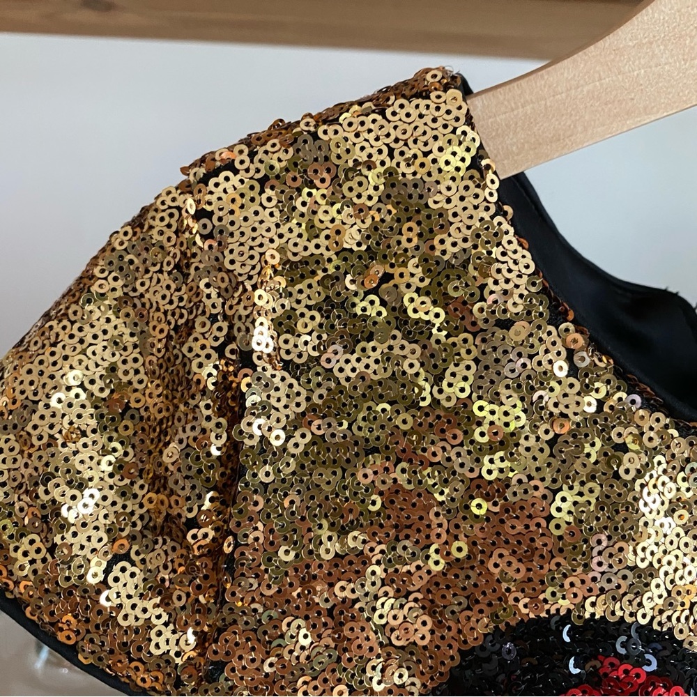 Disney Gold Red Sequins Minnie Mouse Bow Short Sleeve Sparkly Dress - Picture 5 of 10